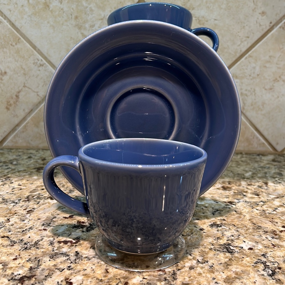 Williams Sonoma Belvedere Cornflower Denim 4 Cups/Saucers like new
